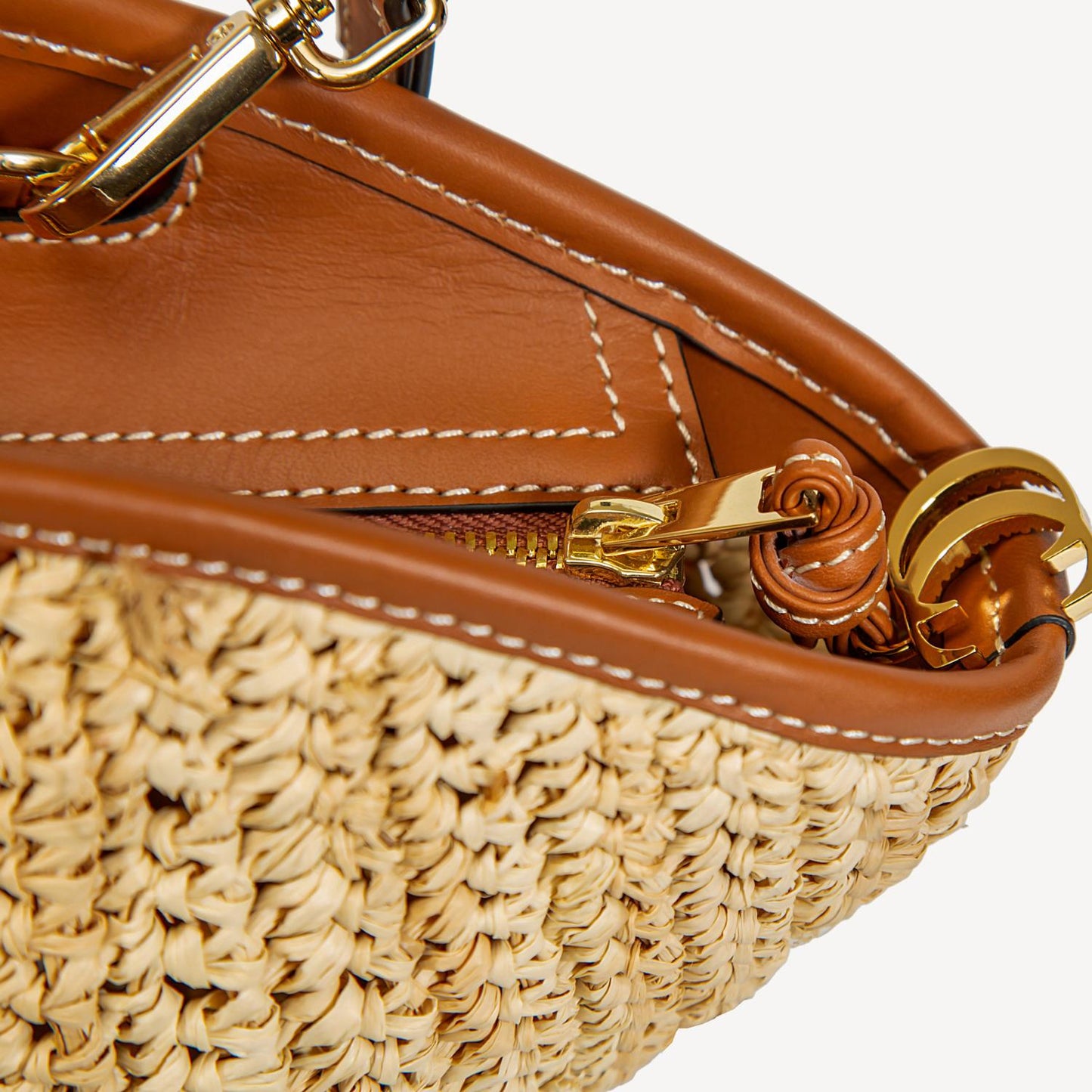 Brigitte Raffia Tote Cecily Clune zip puller