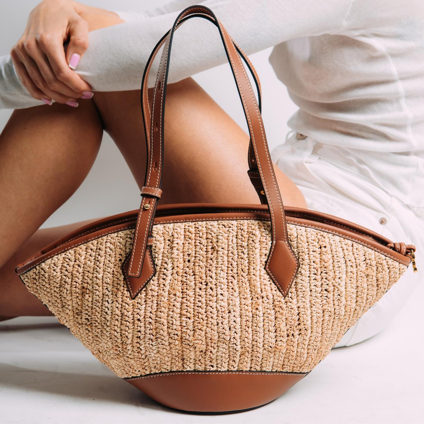 Brigitte Raffia Tote - Tan-Cecily Clune