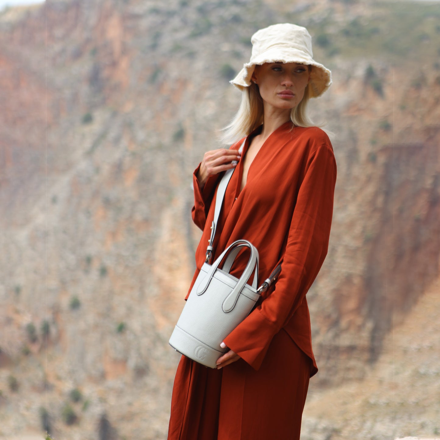 Alice Bucket Bag - Dove Grey Luxury Leather-Cecily Clune