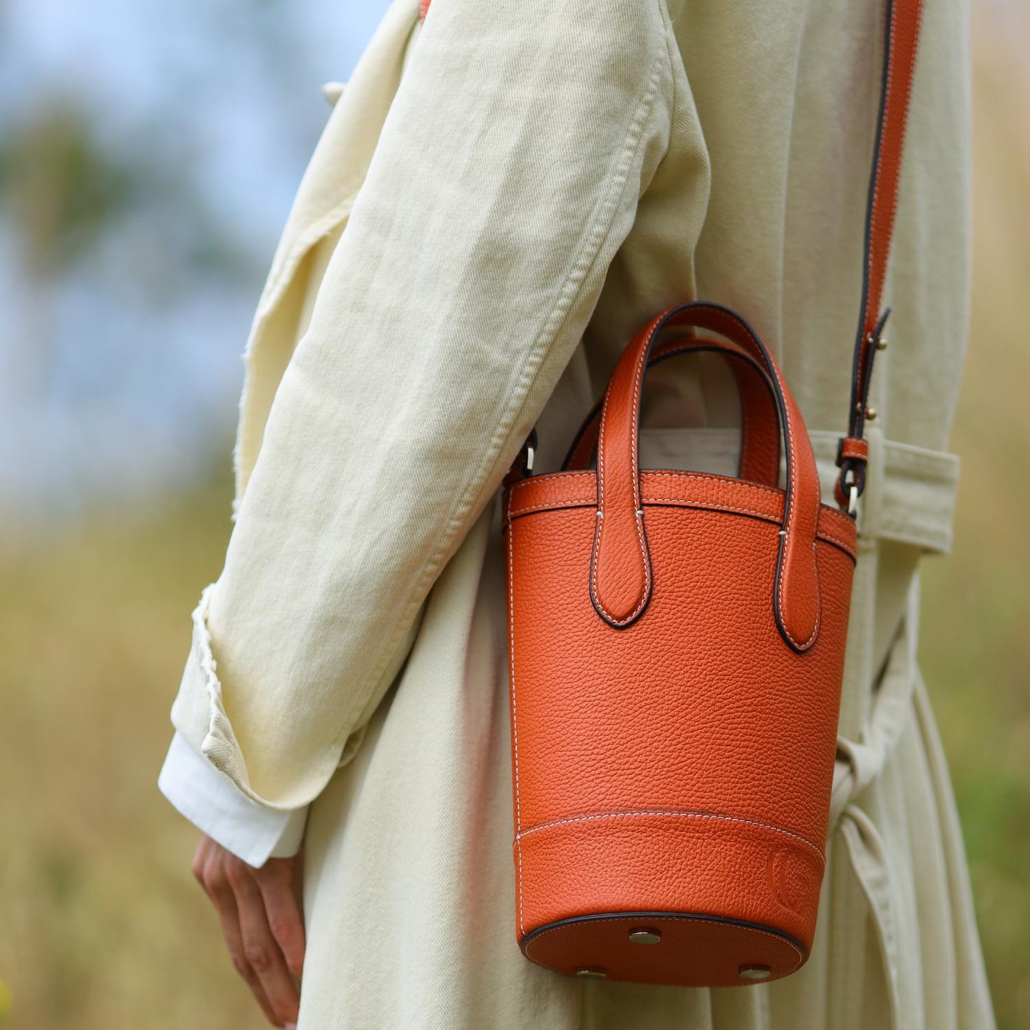 Alice Bucket bag worn over the shoulder