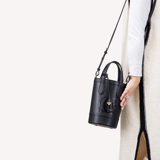 Forever Alice Bucket Bag - Smooth Black Luxury Leather-Cecily Clune