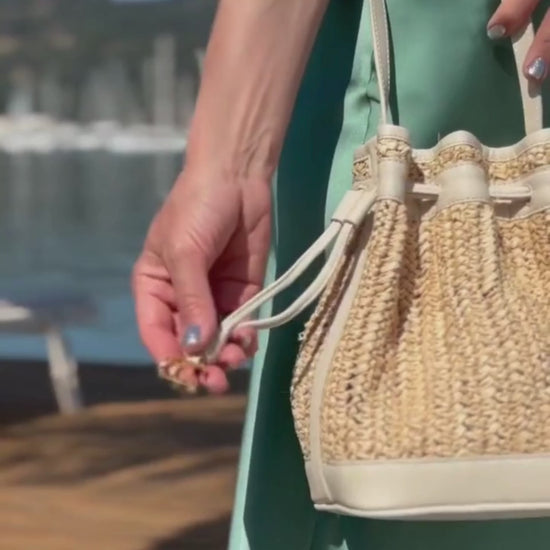Chloe raffia bucket bag on the Mediterranean